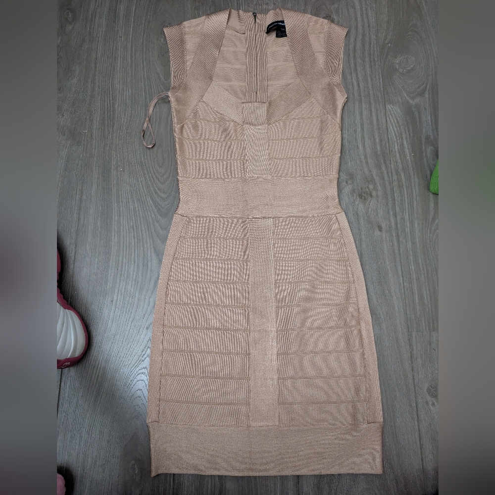 Golden Brown? French Connection Bandage Dress Size 2 Perfect Condition Worn Once